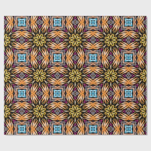 Luxury Vibrant Gold Floral Kaleidoscope Pattern Wrapping Paper