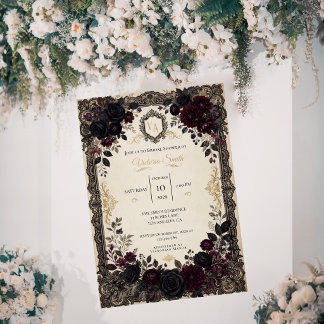 Luxury Victorian Lace Roses Bridal Shower Invitation