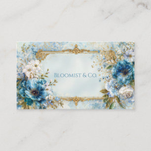 Luxury Victorian Ornate Gold Frame Blue Floral Business Card