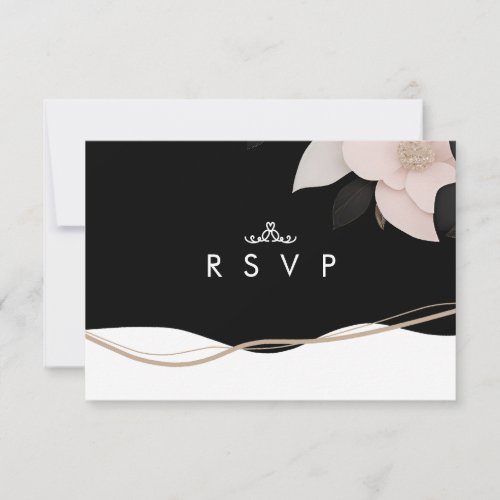 Luxury vintage black and white RSVP w meal choices