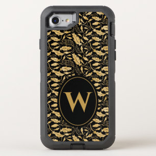 Luxury Vintage Black Gold Leaf Monogram OtterBox Defender iPhone SE/8/7 Case