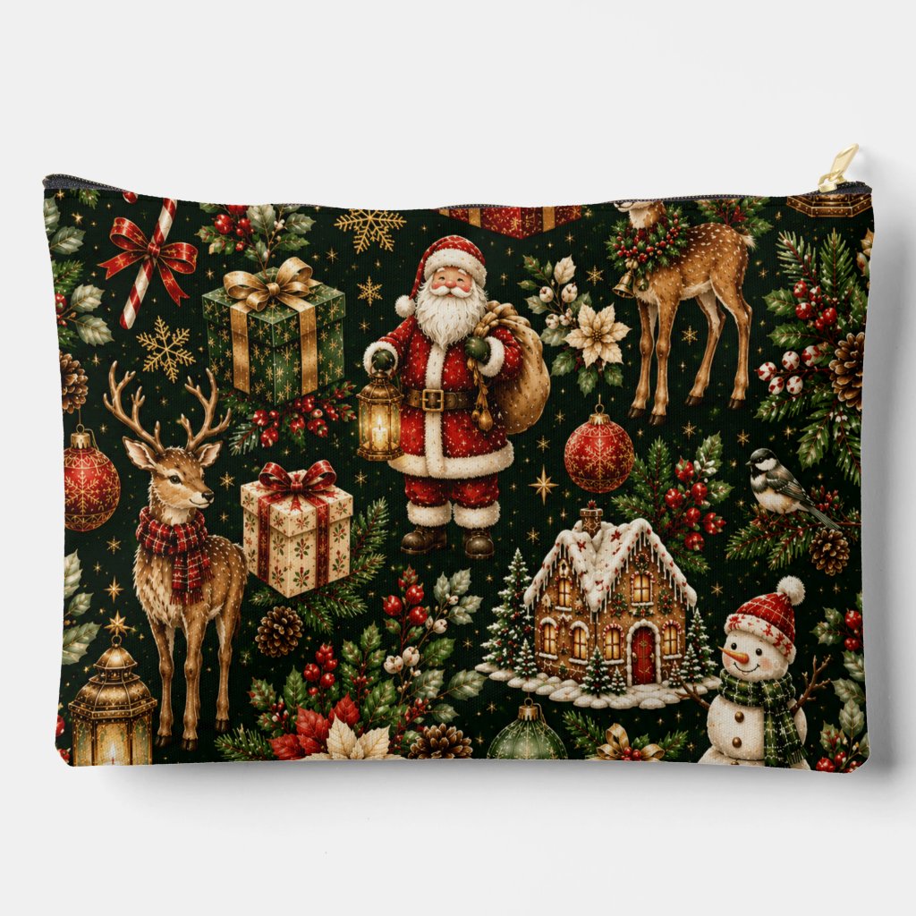 Luxury Vintage Christmas Holiday Pattern Accessory Pouch