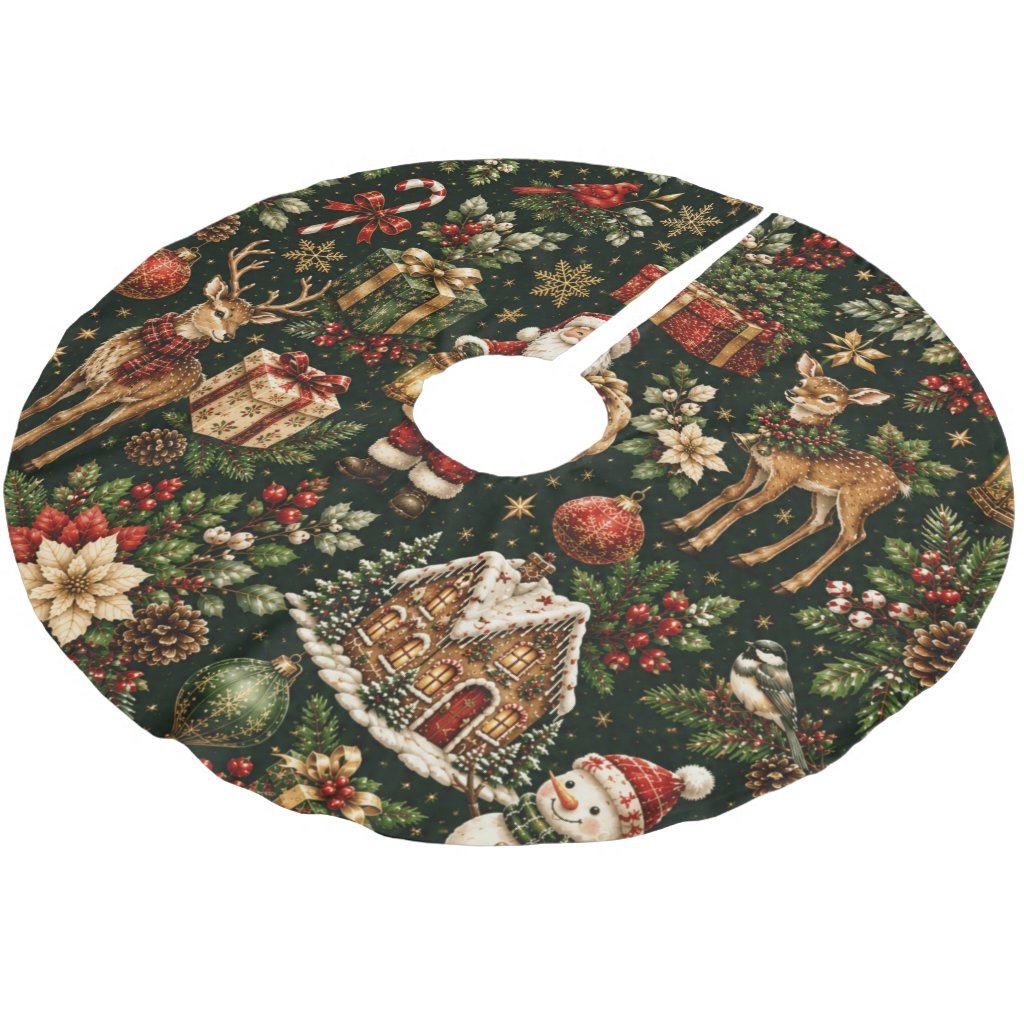 Luxury Vintage Christmas Holiday Pattern Brushed Polyester Tree Skirt