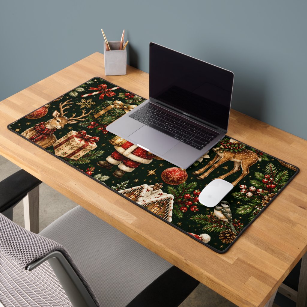Luxury Vintage Christmas Holiday Pattern Desk Mat