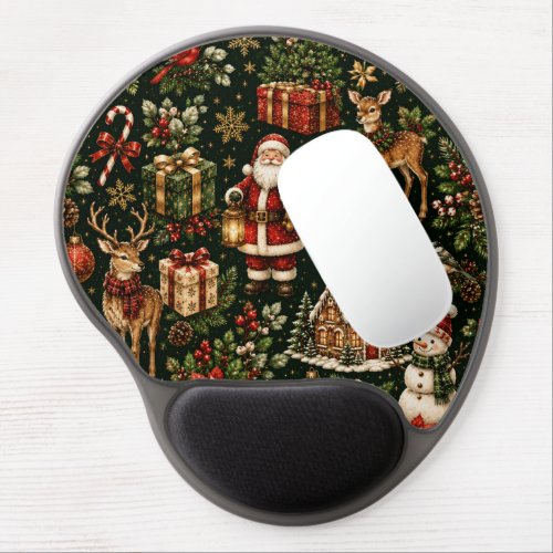 Luxury Vintage Christmas Holiday Pattern Gel Mouse Pad