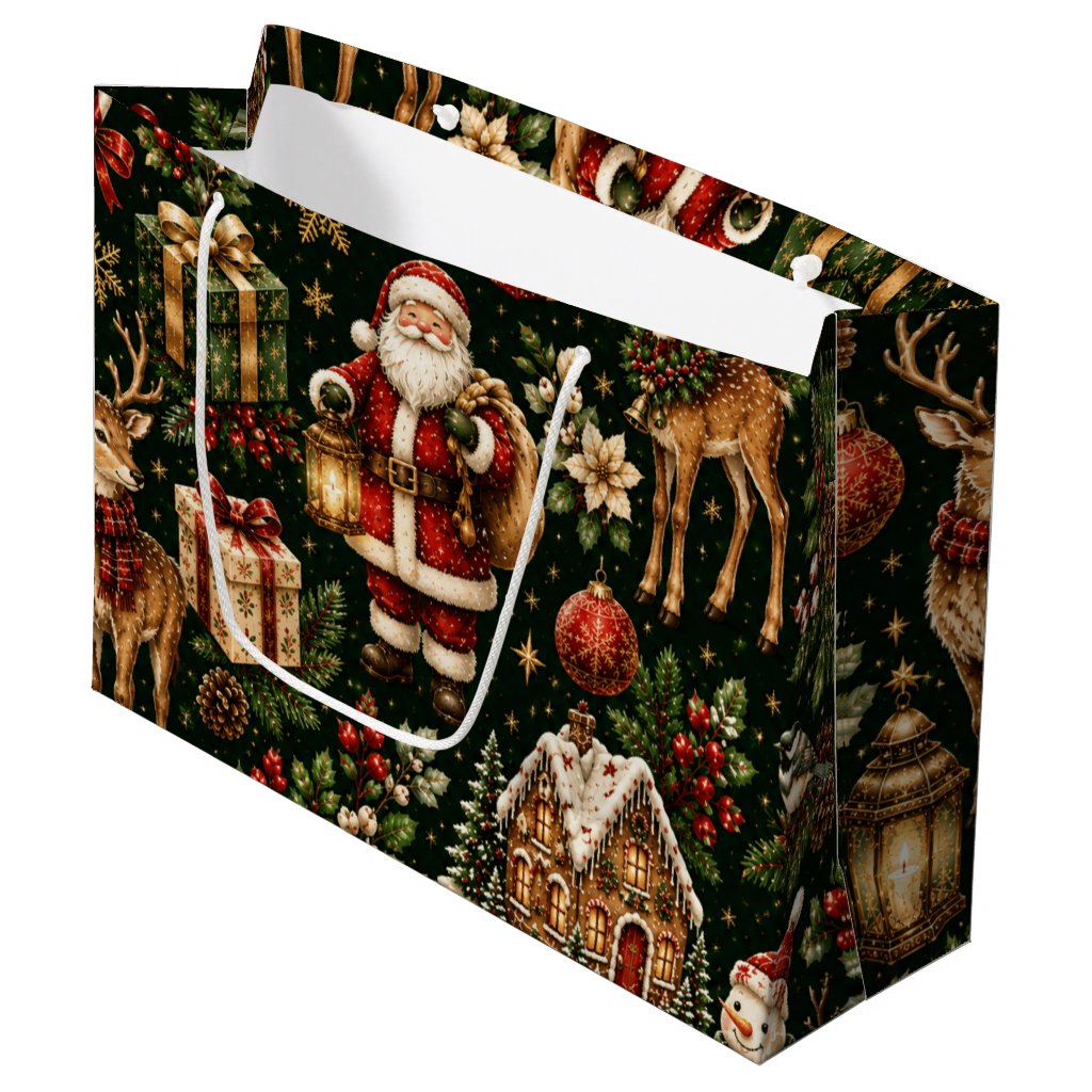 Luxury Vintage Christmas Holiday Pattern Large Gift Bag