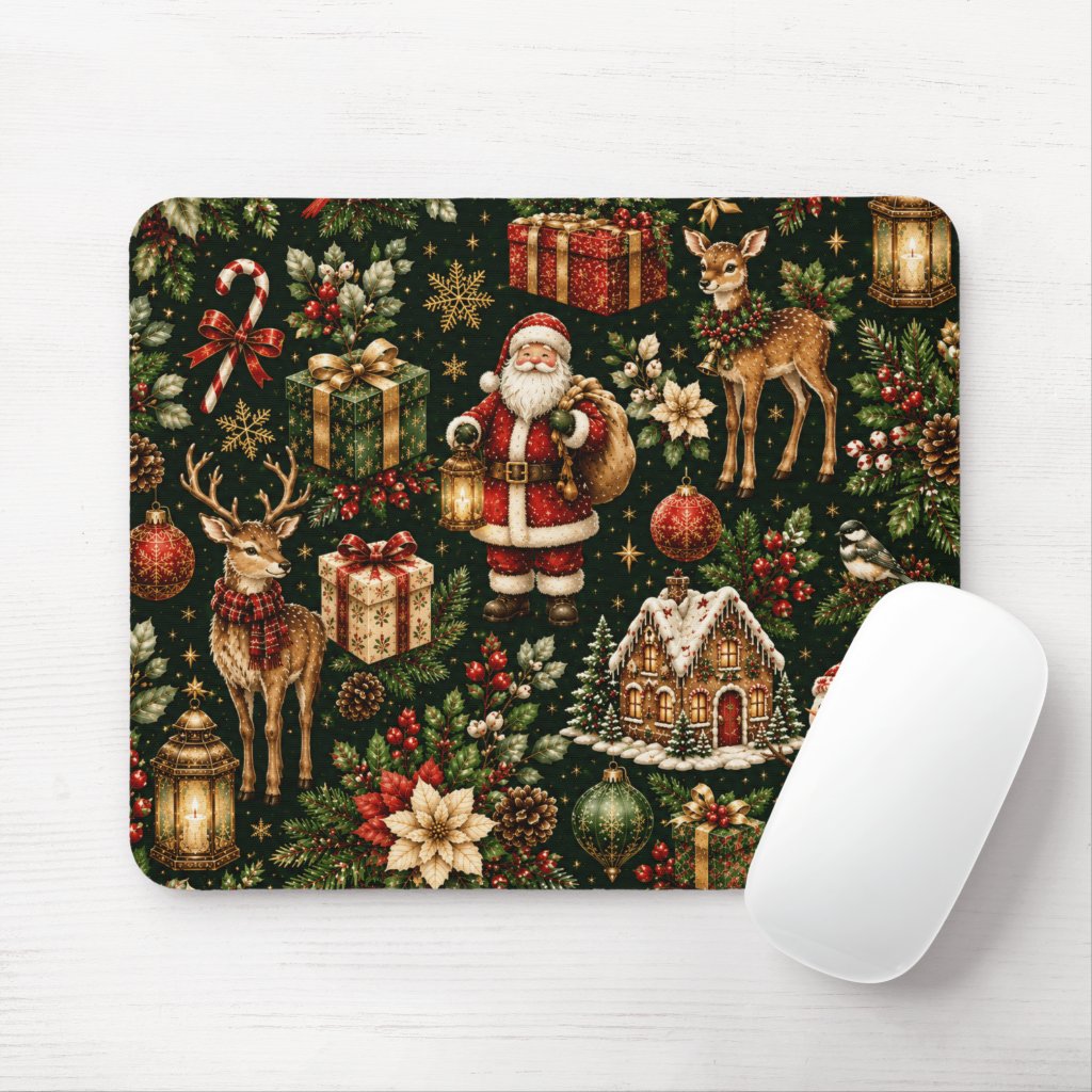 Luxury Vintage Christmas Holiday Pattern Mouse Pad