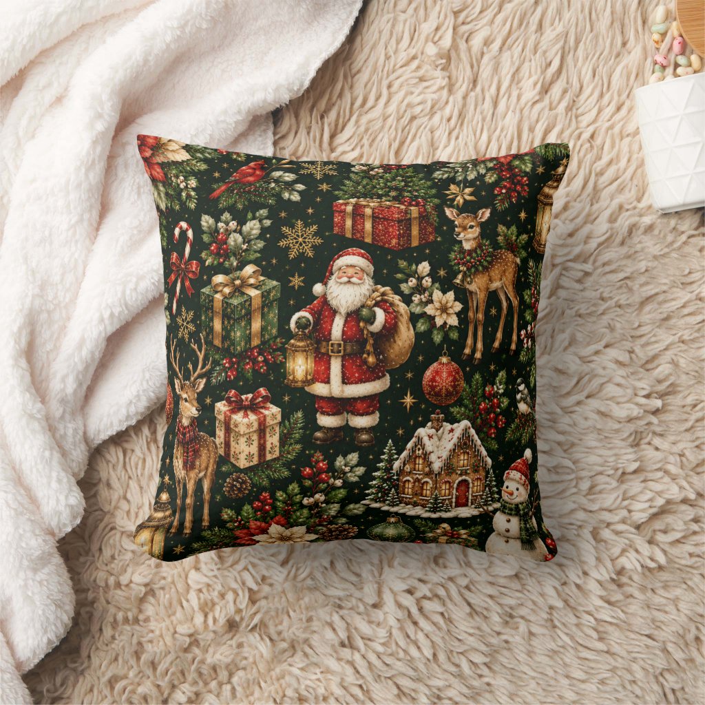 Luxury Vintage Christmas Holiday Pattern Throw Pillow