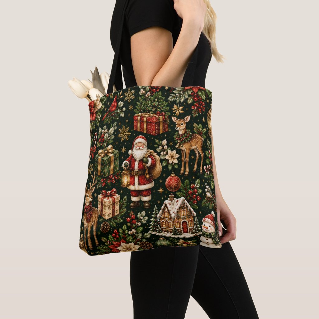 Luxury Vintage Christmas Holiday Pattern Tote Bag