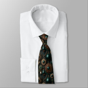 Luxury Vintage Emerald and Pearl Jewelry Pattern Neck Tie