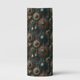Luxury Vintage Emerald and Pearl Jewelry Pattern Pillar Candle