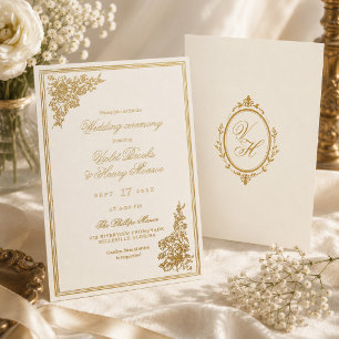Luxury Vintage Floral Romantic Regency Wedding Foil Invitation
