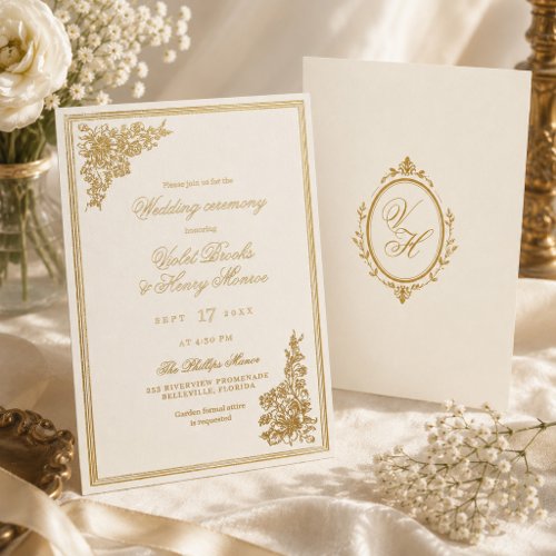 Luxury Vintage Floral Romantic Regency Wedding Foil Invitation
