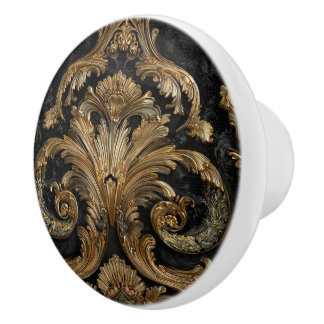 Luxury Vintage French Baroque Royal Gold Black Ceramic Knob