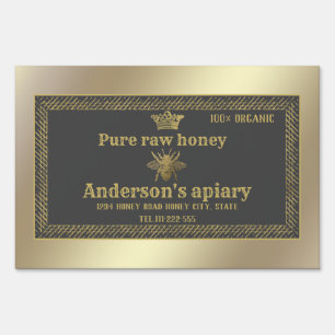 Luxury vintage gold apiary crown honey bee sign