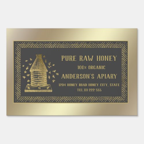 Luxury vintage  gold apiary honey bee hive sign