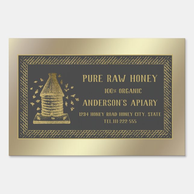 Luxury vintage  gold apiary honey bee hive sign (Front)