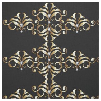 Luxury Vintage Gold Damask and Diamonds Pattern Fabric