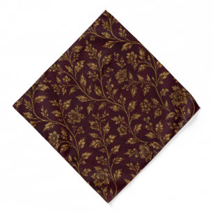 Luxury Vintage Gold Floral on Dark Burgundy Maroon Bandana