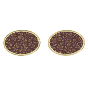 Luxury Vintage Gold Floral on Dark Burgundy Maroon Cufflinks