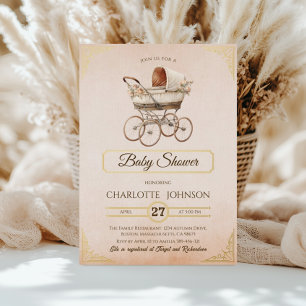 Luxury Vintage Gold Foil Baby Shower Invitation Foil Invitation