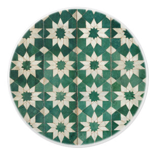 Luxury Vintage Moroccan Zellige Emerald Green Ceramic Knob