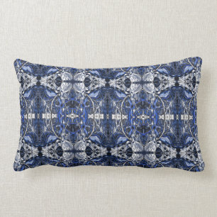 Luxury, vintage, navy blue, white, grey pattern lumbar pillow