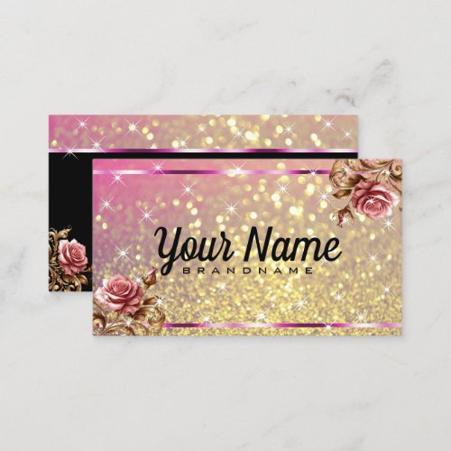 Luxury Vintage Rose Glitter Luminous Stars Chic Business Card