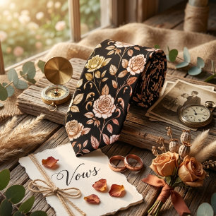 Luxury Vintage Roses on Black Neck Tie