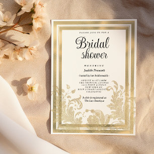 Luxury vintage white gold floral Bridal Shower Invitation