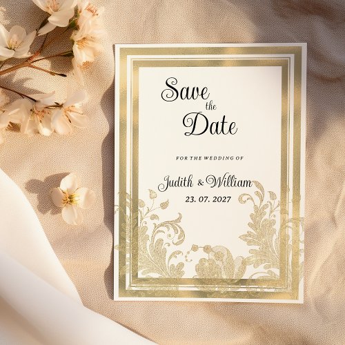 Luxury vintage white gold floral Save the Date Invitation