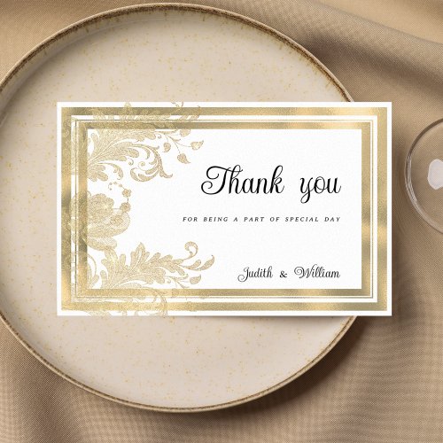 Luxury vintage white gold floral Thank You Invitation
