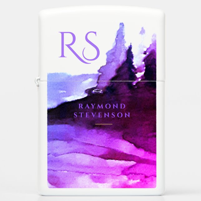 Luxury Violet and Purple Trees Chic Monogram Zippo Lighter (Front)
