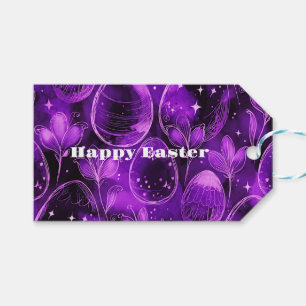Luxury Violet Easter Eggs Floral Pattern Gift Tags