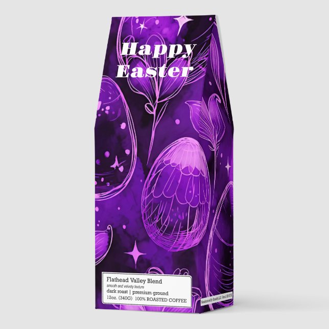 Luxury Violet Easter Eggs Floral Pattern Roasted Coffee (Front)
