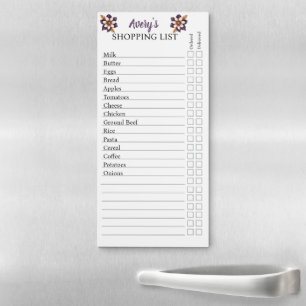 Luxury Violet Floral Pre-filled Shopping List Magnetic Notepad