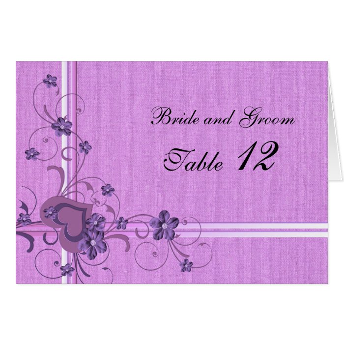 Luxury Violet Heart Burlap Table number card Cards
