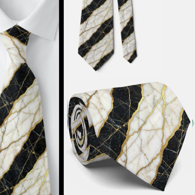 Luxury w/ Confidence | B&W + Gold Wedding & Event  Neck Tie (Creator Uploaded)