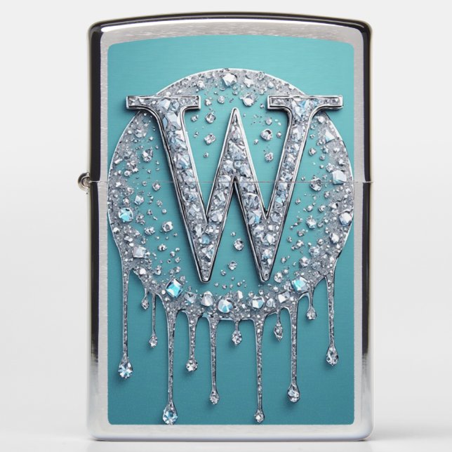 Luxury W Monogram Diamond Accent Gift Zippo Lighter (Front)