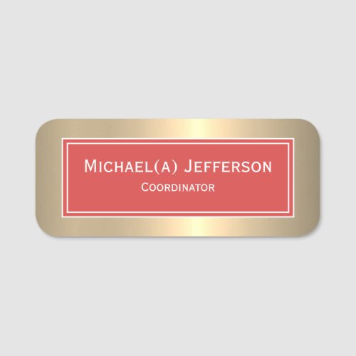 Luxury Warm Golden Background and Bold Tomato Red Name Tag