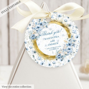 Luxury Watercolor Boho Dusty Blue Gold Wedding Favor Tags