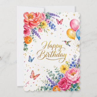 Luxury Watercolor Floral Happy Birthday Card