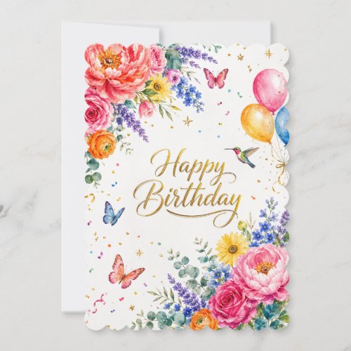 Luxury Watercolor Floral Happy Birthday Card