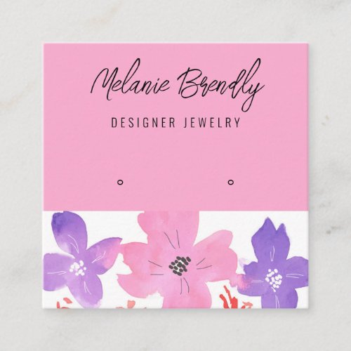 Luxury Watercolor Floral Jewelry Earring Display  Square Business Card