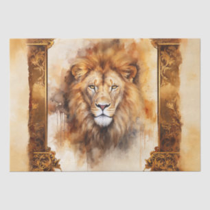 Luxury Watercolor Lion Portrait with Ornate Frame Tissue Paper