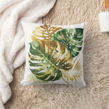 Luxury Watercolor Monstera Leaves Throw Pillow