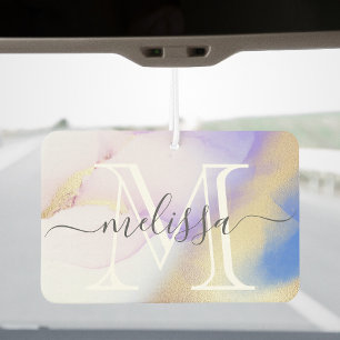 Luxury Watercolor Purple Gold Name Monogram Air Freshener