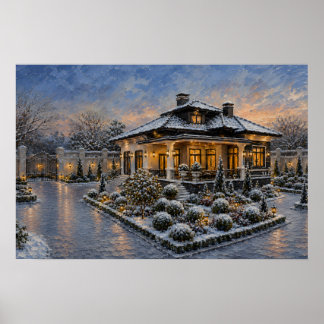 Luxury Waterfront Estate Oil Painting Poster