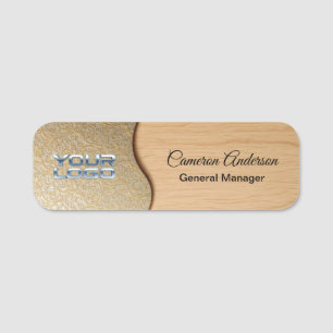 Luxury Wavy Filigree Light Wood Name Tag