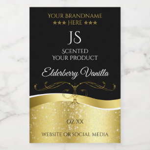 Luxury Wavy Gold Decor Dark Black Monogram Label